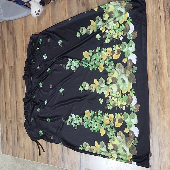 VINTAGE GRANADA Black Green Floral Mock Cinch Shoulder Mumu Kaftan Housecoat - Picture 6 of 11